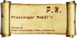 Preininger Makár névjegykártya